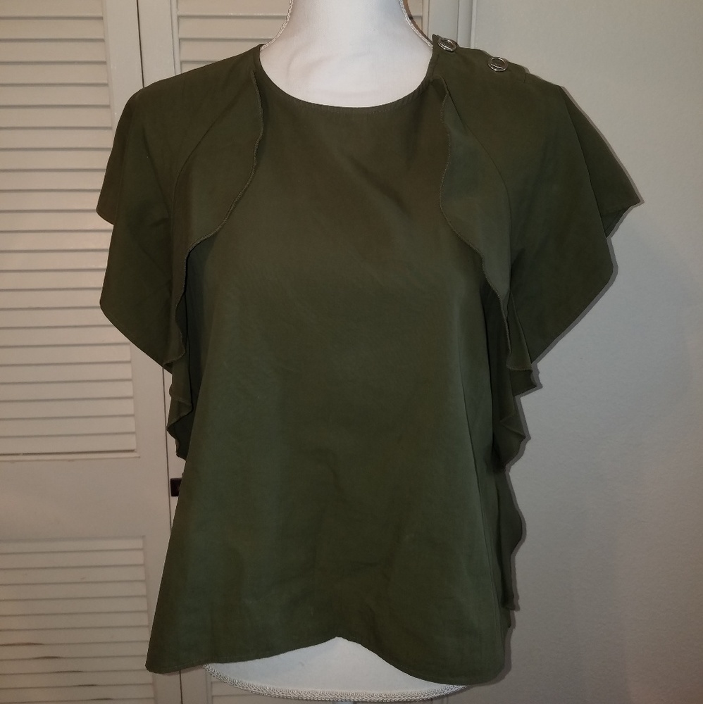 Zara hunter green ruffled top